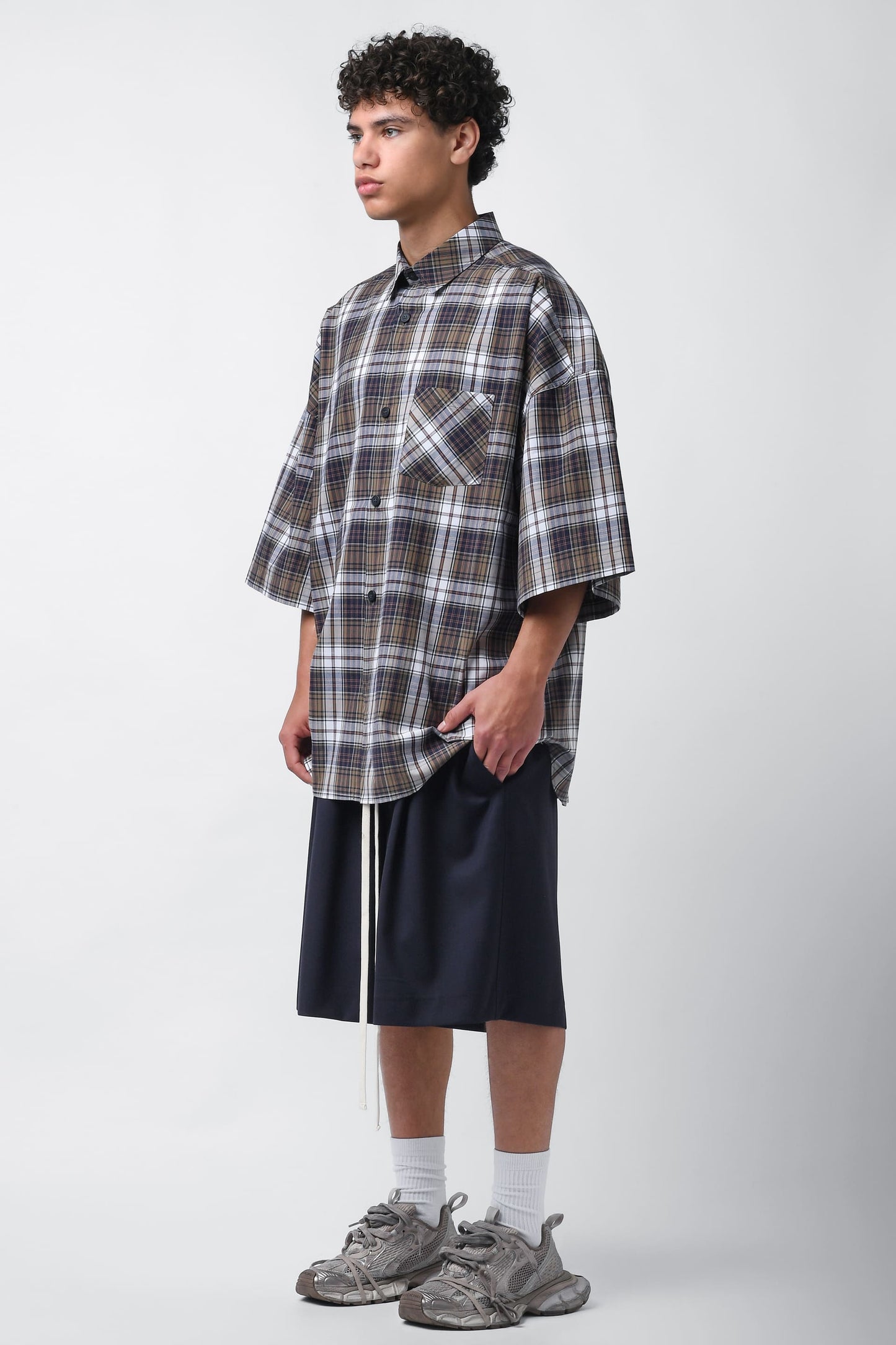 Camicia a quadri maniche corte blu/marrone