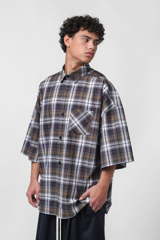 Camicia a quadri maniche corte blu/marrone